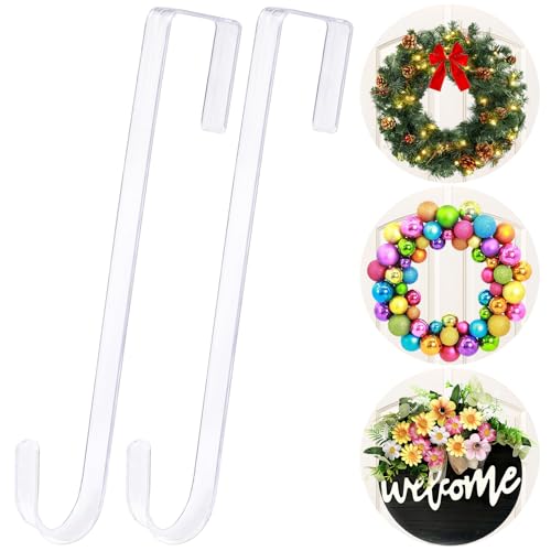 15-Inch Clear Wreath Hangers for Front Door - 2 Pack Over the Door Hooks