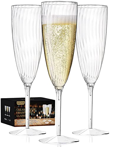 36 Pack 6 Oz Disposable Champagne Flutes, Clear Plastic Wine Glasses