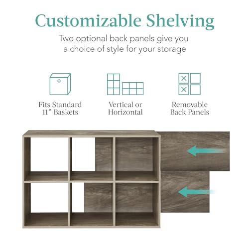 6-Cube Storage Organizer Bookcase with Customizable Back Panels - Greige