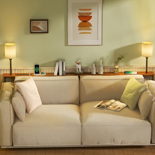 79-Inch Adjustable Height Sofa Table with Charging Station and LED Lights