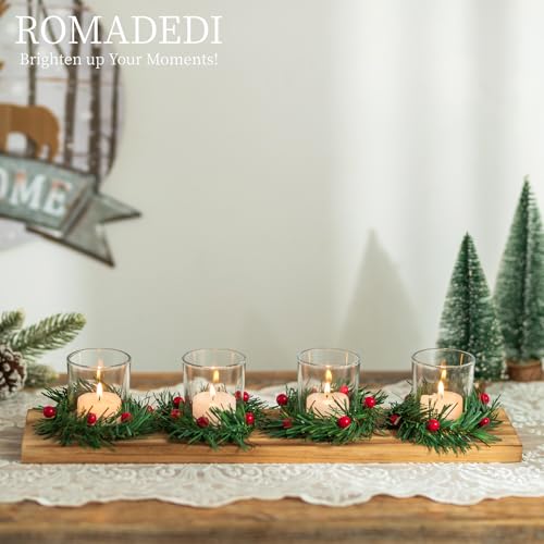 Rustic Christmas Candle Holder Centerpiece - 4 Tealight Holders on Wooden Tray
