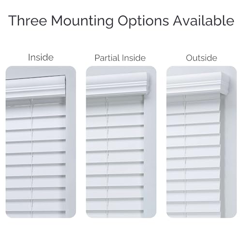 Cordless Faux Wood Blinds - White 20" W x 36" H, Flush Mount