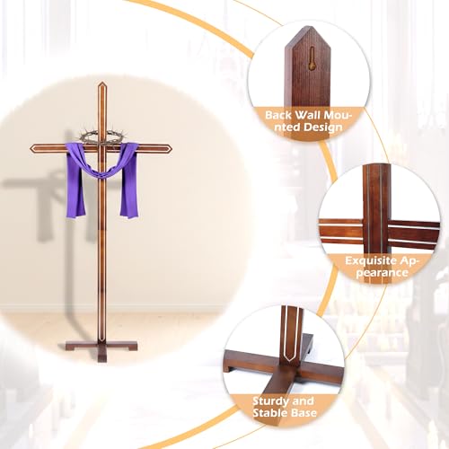 Large Wooden Cross for Church and Religious Decor - 71 Inch Standing Cross