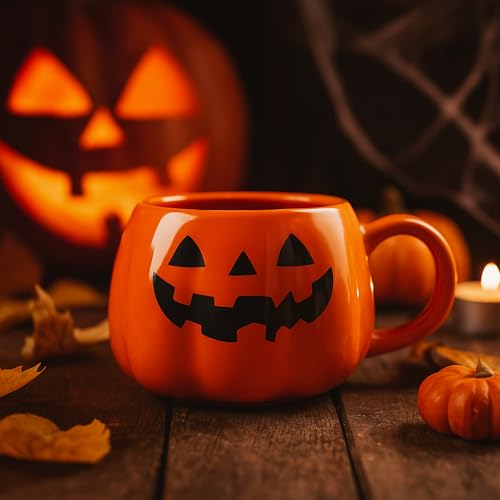 Halloween Cute Pumpkin Mug - Orange, 12 Ounce Pumpkin-Shaped Coffee Cup