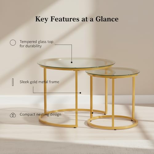 Round Nesting Coffee Table Set of 2, Modern Marble Pattern Stacking Tables