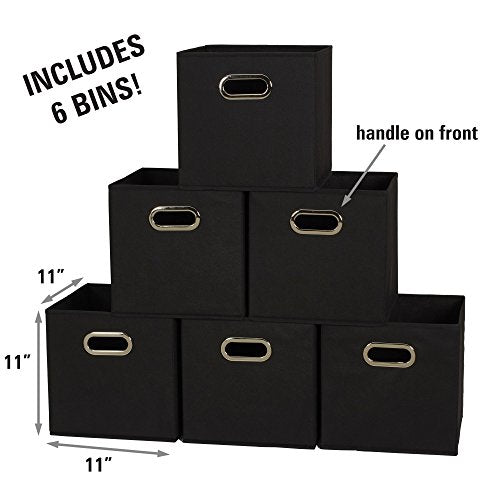Foldable Fabric Storage Bins 6-Piece Set with Handles, Black