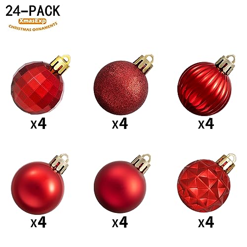 Red Shatterproof Christmas Ball Ornaments Set - 24 Pack 1.57" Xmas Tree Balls