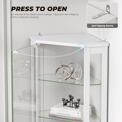 71" Tall Corner Display Cabinet with LED Lights and 6 Glass Shelves