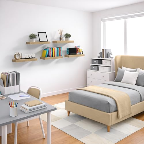 16-Inch Floating Wall Shelves with Invisible Brackets - Maple Wood, Set of 3