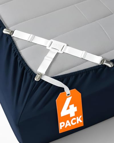 Adjustable Bed Sheet Holders with Metal Clips - Secure Fitted Bedding Straps