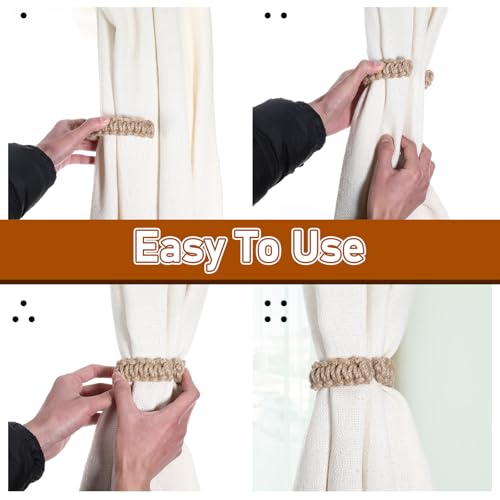 4-Pack Braided Boho Curtain Tiebacks, Rustic Flexible Rope Holdbacks