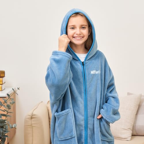 Hiturbo Kids Hooded Surf Poncho Towel - Fleece Changing Robe (Ages 7-12)