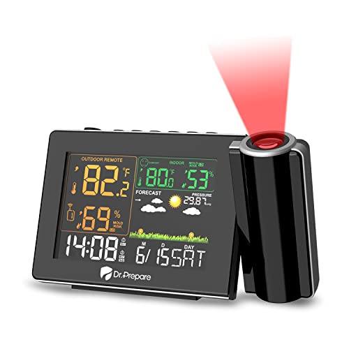 Projection Alarm Clock with Indoor Outdoor Temperature and Humidity Monitor