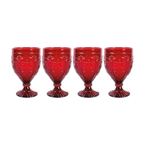 Fitz and Floyd Trestle Glassware Ornate Goblets, 4 Count (Pack of 1), Red