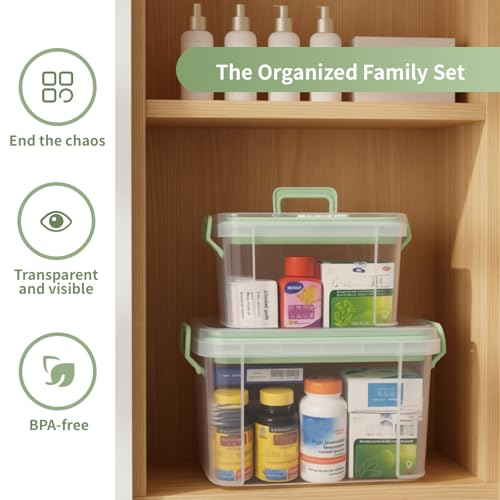 2-Pack Medicine Storage Box Set with Removable Tray and Handle