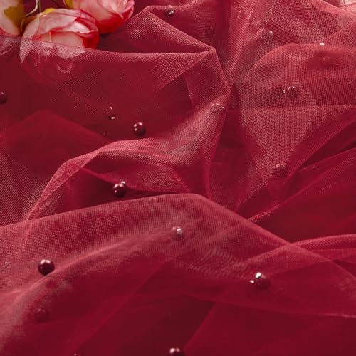 Pearl Gauze Table Runner 10ft for Wedding & Party Decor - Red