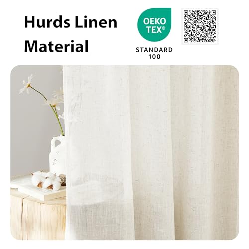 NICETOWN 80 inches Sidelight Door Curtains for French Door Linen Sheer Window Panels for Kitchen Patio Glass Adjuatble Curtains with Tieback, 26 x 80 Inches, 1 Panel, Linen