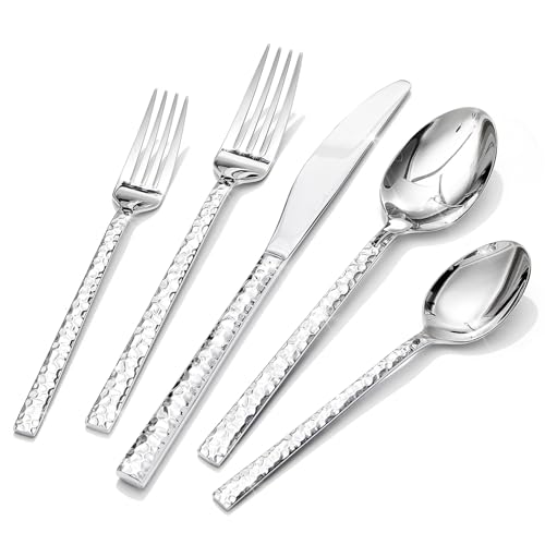 40-Piece Hammered Stainless Steel Flatware Set for 8 - Mirror Polished