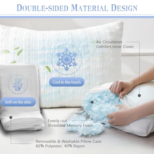 Adjustable Cooling Bed Pillows Set of 2 - Shredded Memory Foam