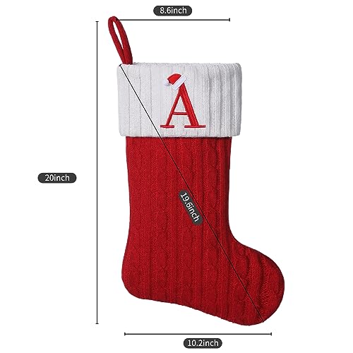 19-Inch Personalized Red Knit Christmas Stocking with Embroidered Initial
