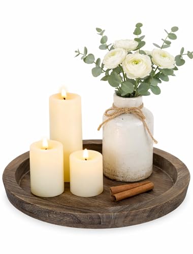 Round Wooden Candle Holder Tray - 11" Rustic Decorative Centerpiece Plate