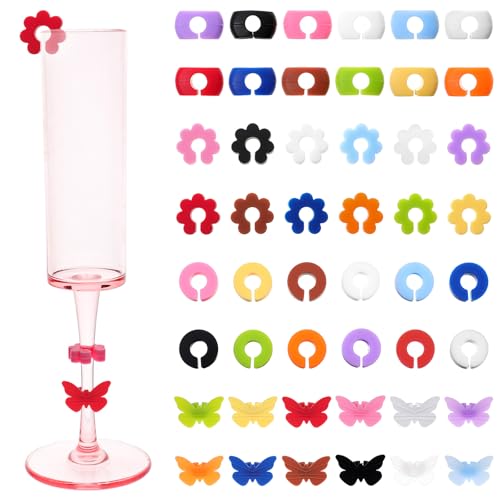 48 Pcs Silicone Wine Glass Charms Drink Markers for Stemware - Lusofie