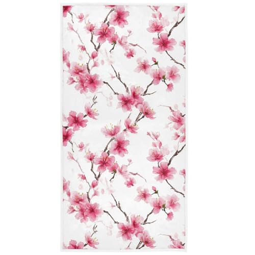 Watercolor Cherry Blossom Hand Towel 16x30, Pink Sakura Floral Bath Towel