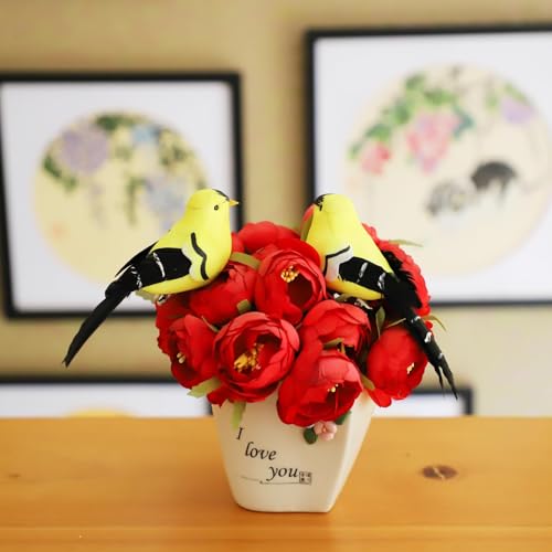 Artificial Feathered Goldfinch Ornaments with Clips, 2 Pack Foam Birds