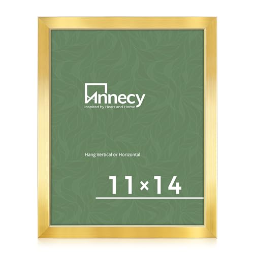 11x14 Gold Picture Frame - Minimalist Wall Mount Photo Frame with Plexiglass