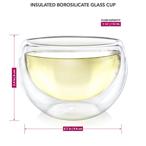 Teabloom Double Walled Glass Coffee & Tea Cups Set of 2, 5 oz / 150 ml