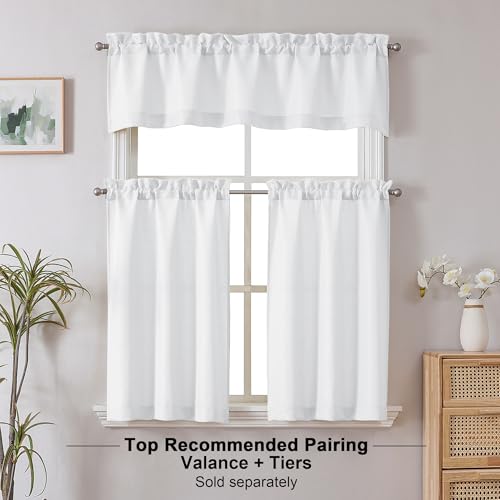 White Faux Linen Tier Curtains 36 Inch - Light Filtering Cafe Curtains, 2 Panels