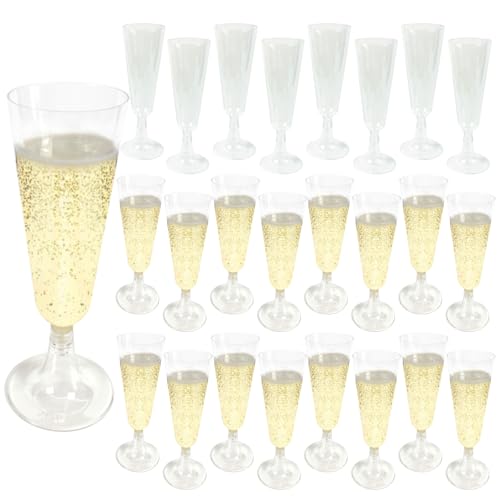 GQYJENTLX Clear Plastic Champagne Flutes 25 Pack - Disposable Stemless Glasses for Parties