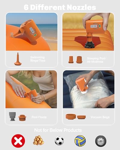 Rechargeable Mini Air Pump with Camping Light & 6 Nozzles