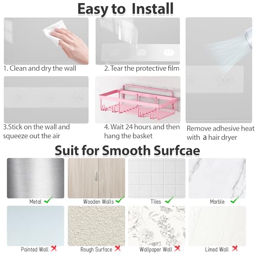 Liuoud 5-Pack Pink Shower Caddy Stainless Steel Wall Organizer