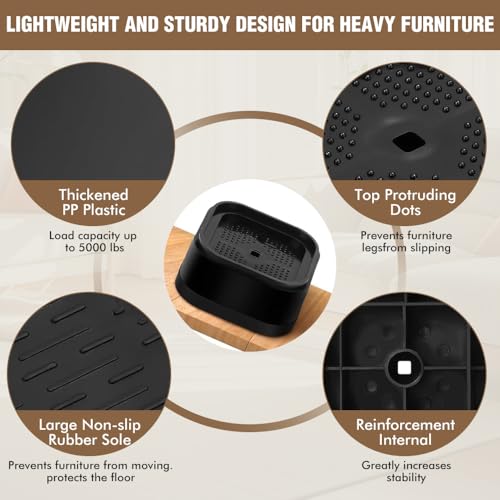 Heavy Duty Stackable Bed & Furniture Risers, 1 or 2 Inch - 8 Pack Black