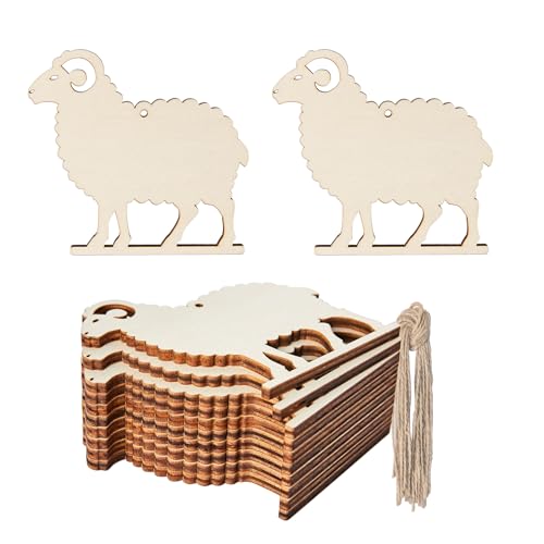 Unfinished wooden sheep ornaments, 10 pcs wall decor twine crafts