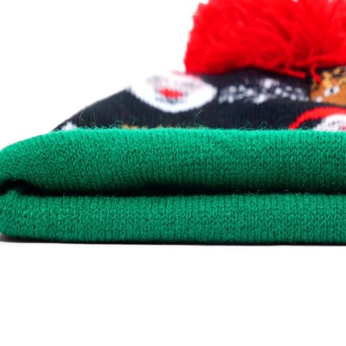 2Pack LED Light Up Christmas Beanie Hats Knitted Holiday Caps - Green & Red