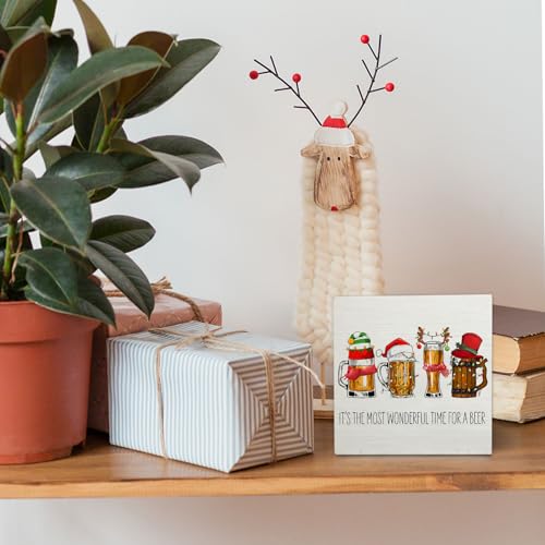 Christmas Beer Wooden Sign - Beer Lover Gift Decor for Home & Office