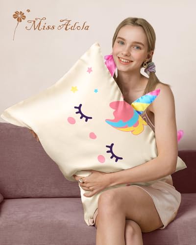 Kids Silk Pillowcase Standard Size 20x26 Unicorn Cartoon Bedding