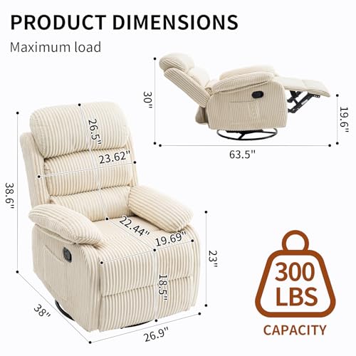 360° Swivel Rocking Recliner Chair with Footrest, Upholstered Velvet Sofa