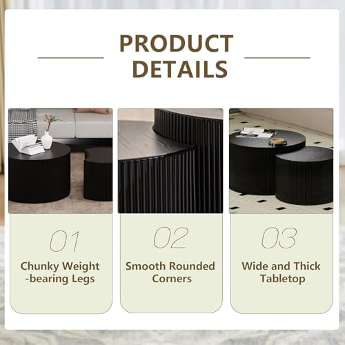 SOUWOFS J Large Set of 2 Modern Nesting Coffee Tables - Space Saving Design