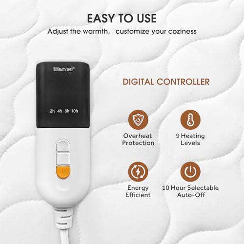 Heated Mattress Pad Full Size - Electric Bed Warmer with 9 Heat Settings, Auto Shut-Off, Fast Heating