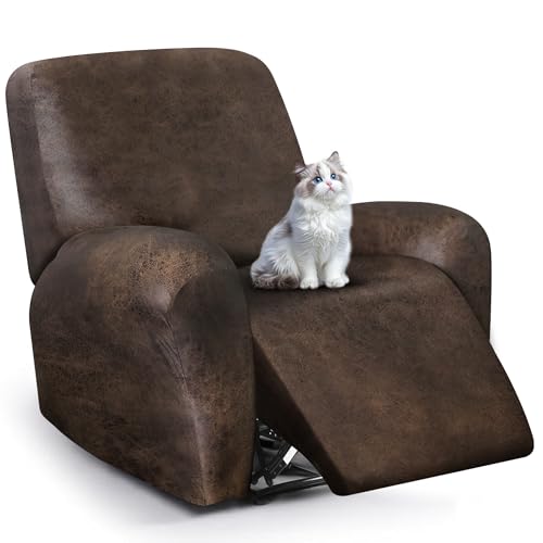 4-Piece Stretch Leather-Look Recliner Chair Cover & Furniture Protector