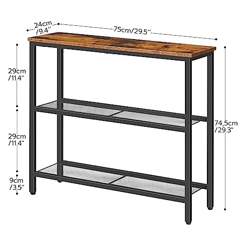 3-Tier Narrow Console Table, Rustic Brown Entryway Sofa Table with Shelves