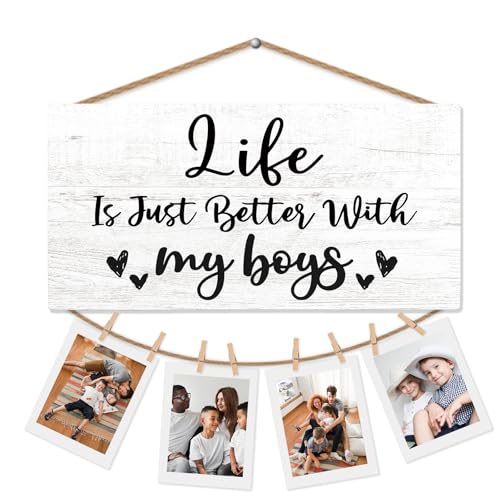 My Boys Wall Photo Frame - Rustic Hanging Picture Display for Mom Gifts