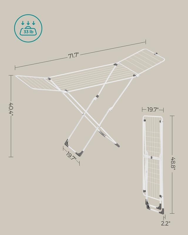 SONGMICS Clothes Drying Rack - Foldable Metal Laundry Airer for Indoor/Outdoor Use | Space-Saving Design, White