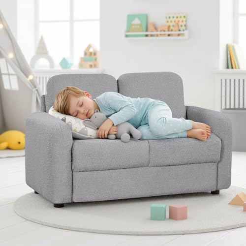 2-Seater Toddler Sofa with Teddy Fleece Upholstery and Wooden Frame