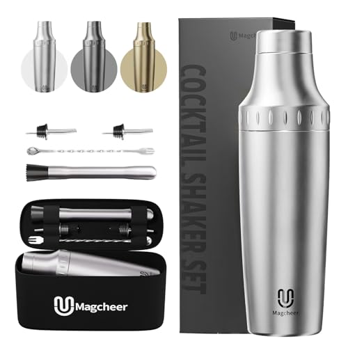 Magcheer Silver 30oz Vacuum Insulated Cocktail Shaker Set with Jigger & Strainer