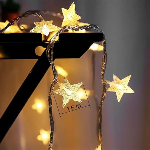 Minetom 33ft 100 LED Star String Lights Plug In Warm White with Remote