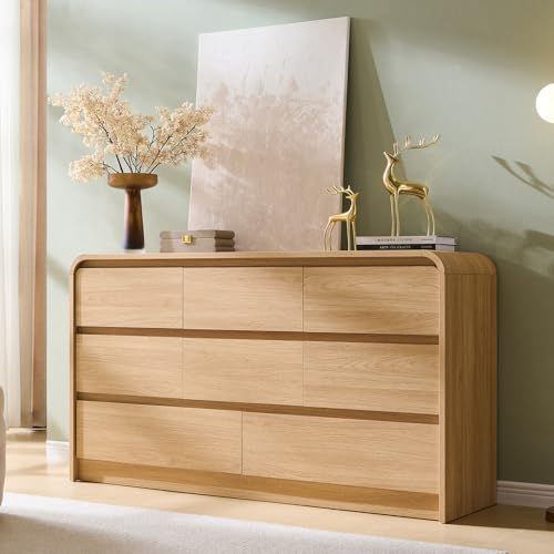 Aitjunz Modern 8-Drawer Dresser for Bedroom, 55.1 W x 15.5 D in Natural Oak